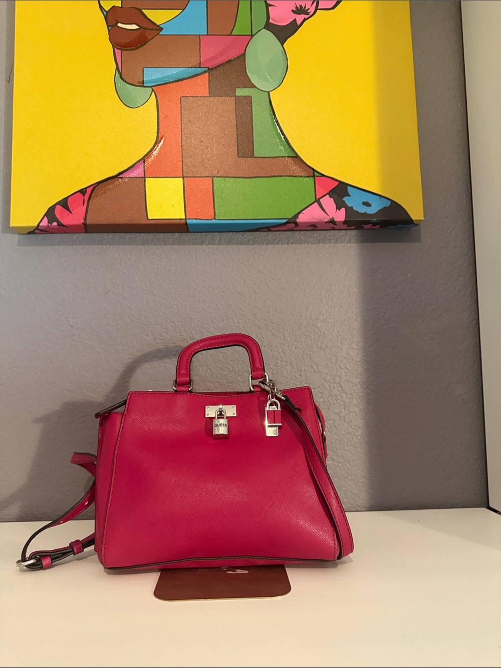 GUESS Hot Pink Satchel with Top Handle and Crossbody Strap